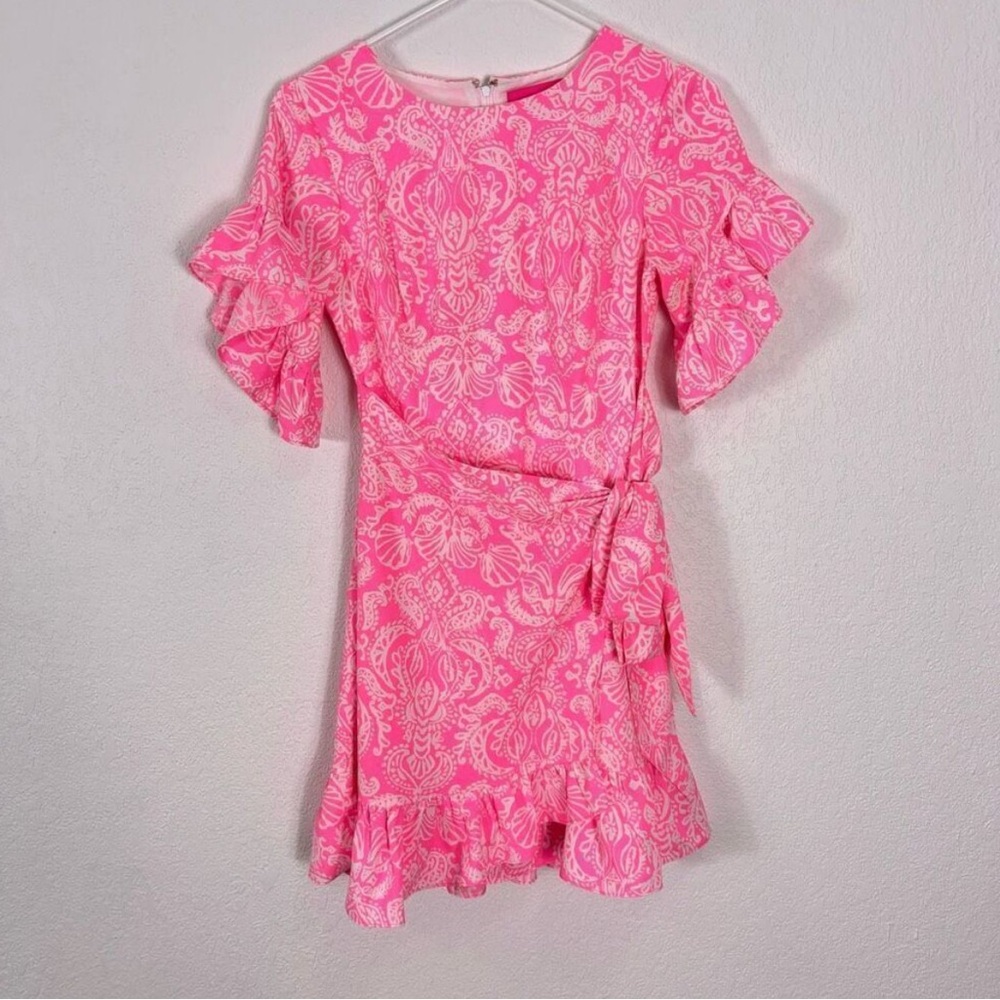 Lilly Pulitzer Neon Pink with White Patterned Darlah Short Sleeve Mini Dress
